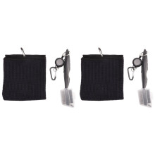 2X Pure Cotton Towel Brush Tool Kit with Club Cleaner Retractable Extension Cord and Clip(Black)