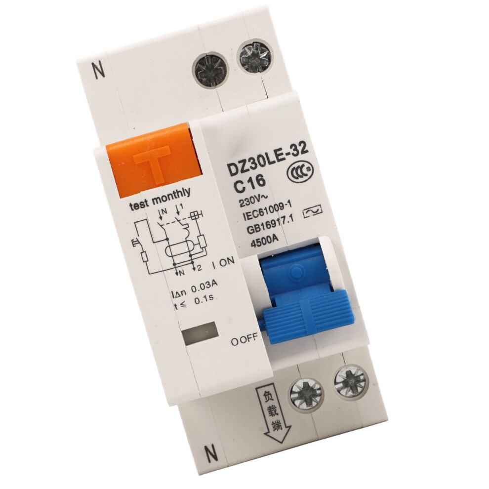 Miniature Circuit Breaker 16A 1P+N Guide Rail Mount Overload Protection 4691370298416