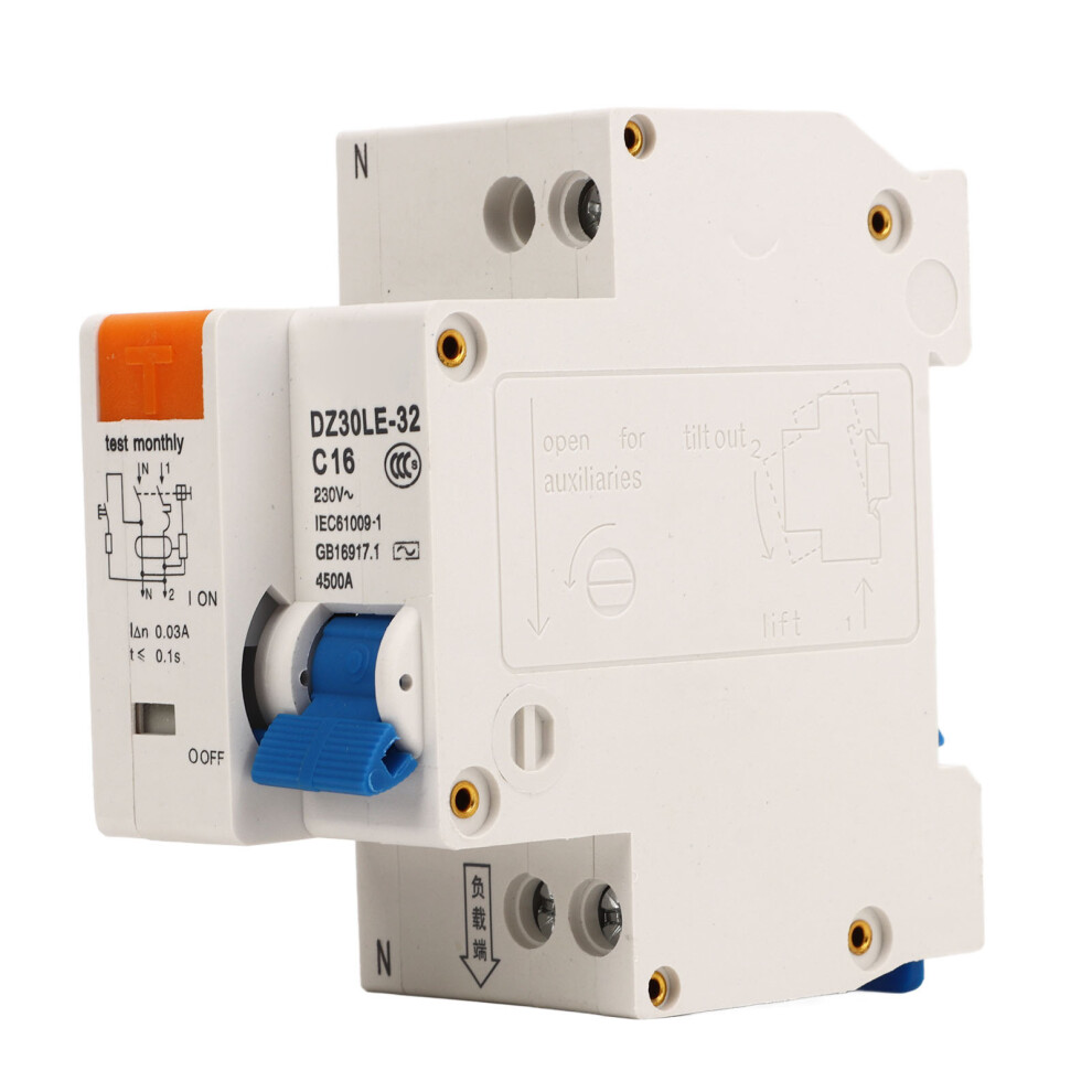 Residual Current Circuit Breaker, Overload And Short Circuit Protection Switch, 16A 230V Miniature Disconnect Device, Flame Retardant Material Quick 9138057540215