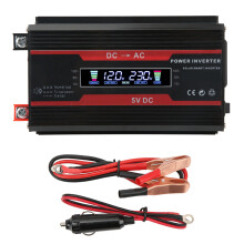 Bil-strømomformer LCD-skærm 12V til 110V 250W modificeret sinusbølge dobbelt USB hurtigopladningsporte dobbelt AC-udtag med batteriklemmer og