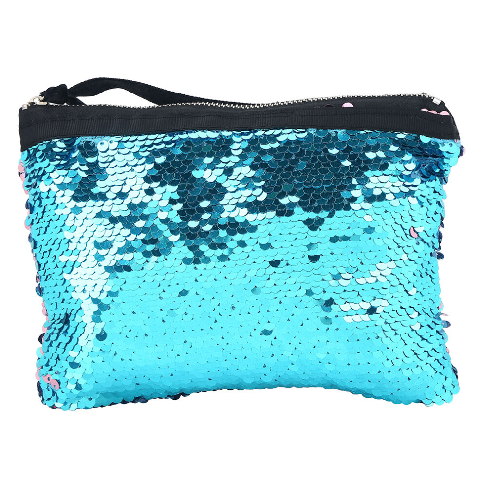 Light Magic Sequin Cosmetic Organizer Bag Glitter Makeup Purse With Sparkly Zipper Reversible Design Water Resistant Fabric Compact Size For Travel And Dail