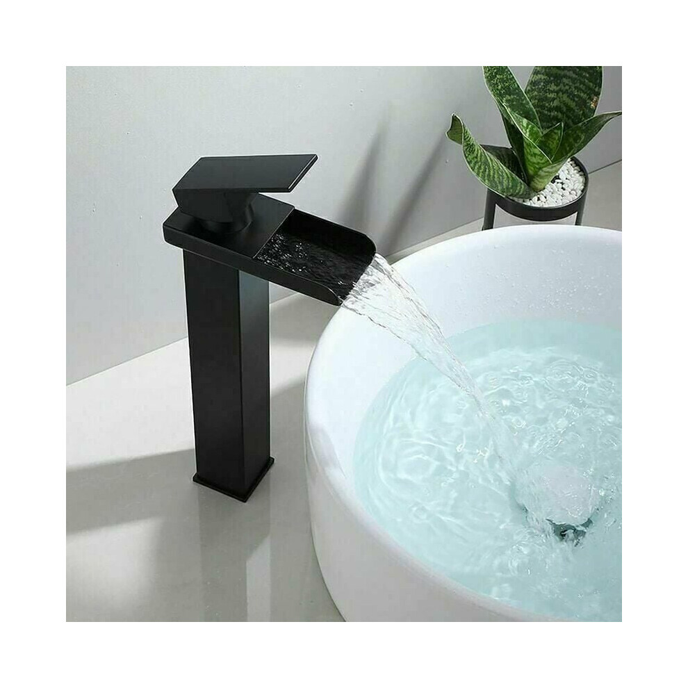 Stylish Bathroom Faucet, Matt Black Waterfall Spout Design, Ceramic Disc Cartridge Ensures Smooth Operation, Easy Installation With Included 9340959535859