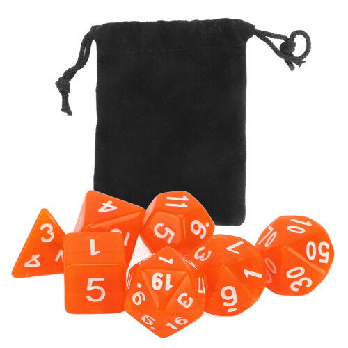 7PCS Mini Acrylic Polyhedral Dice Set in Transparent Orange for RPG 1