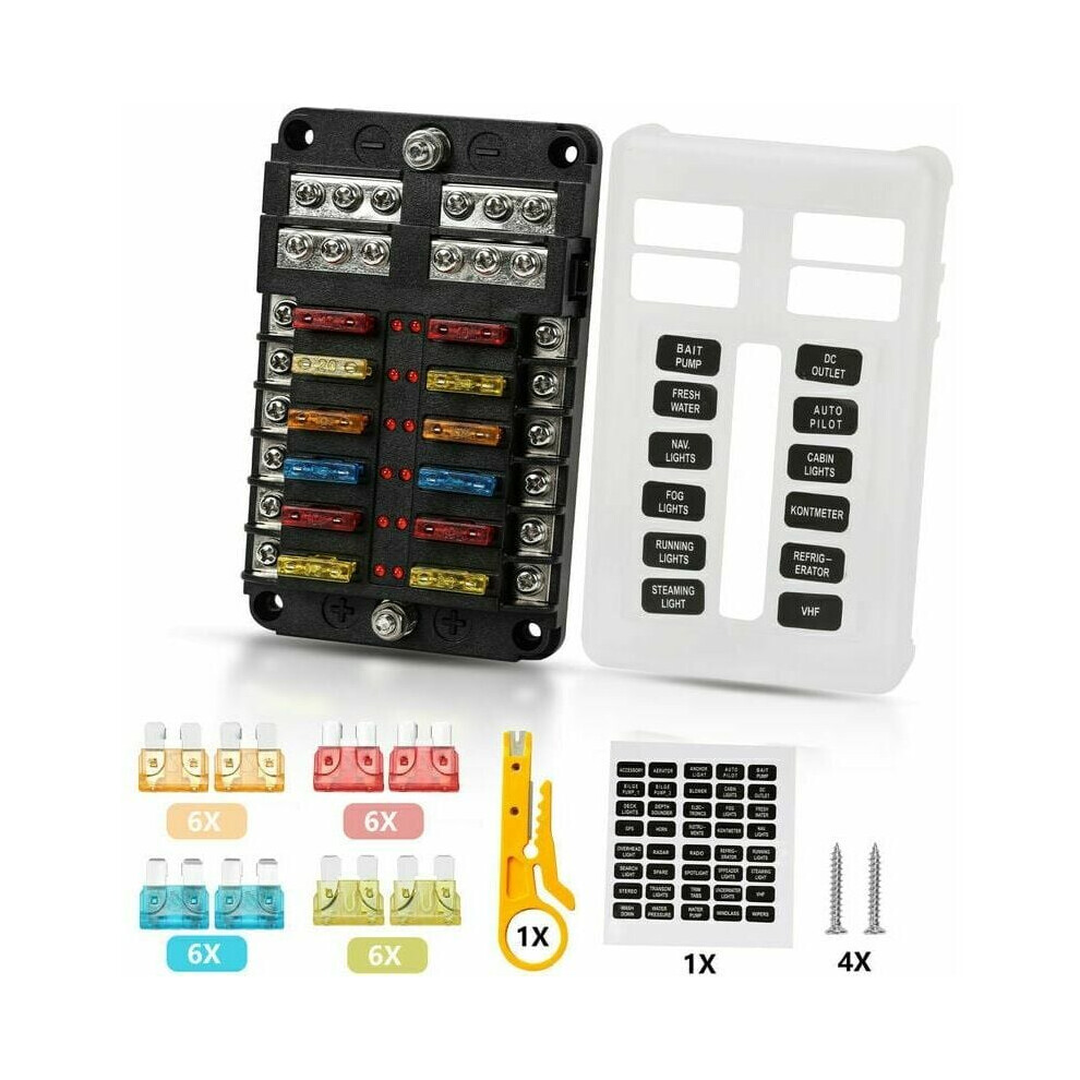 Fuse Box For Cars & Boats, Wide Application Waterproof Fuse Panel With Quick Fix For 12V/24V Automotive Golf Cart Truck Boat Marine Rv (15A) 9358999321530