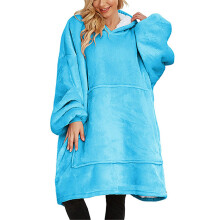 Ultra-Soft Fleece for Men Women, Easy Cleaning Fluffy Hooded Blanket, Deep Pocket Oversized Wearable Blanket Hoodie with Recycled Material, Blue
