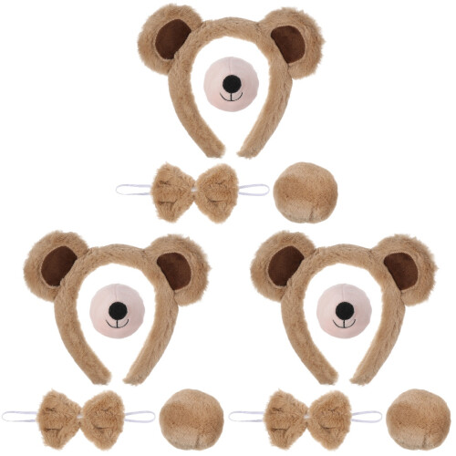 3Sets Flauschiges Bärenkostüm Set Mit Haarband Nasenband 1