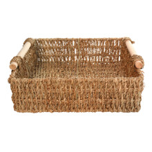 Decorative Baskets for Home Organization, Handwoven Baskets for Storage with Lid, Natural Wicker Baskets Seagrass Rattan Baskets with Wooden Handles,