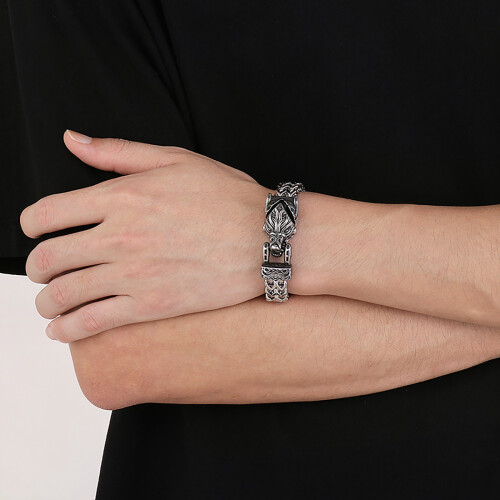 Titanstahlkette Herrenarmband-Wolfskopf B 2