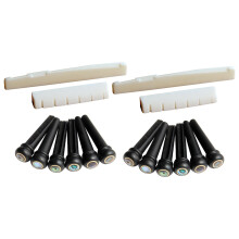 2X 6 Saiten Akustikgitarren Bone Bridge Sattel und Mutter und 12 Ebenholz Gitarren Bridge Pins Weiß + Schwarz