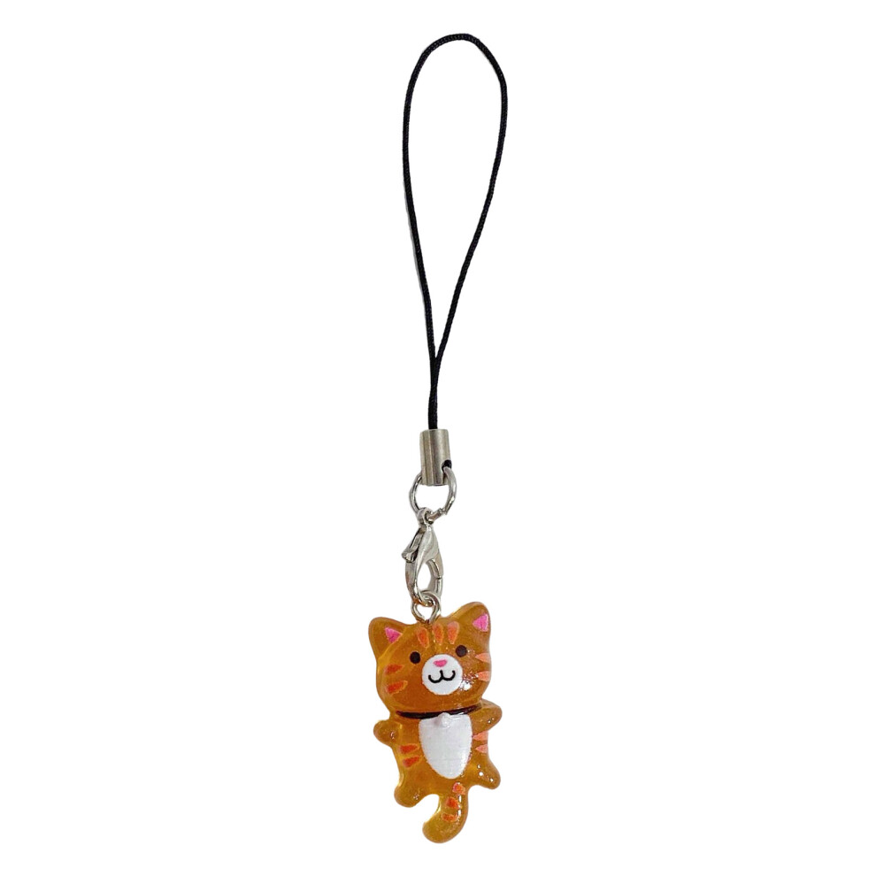 Resin Cat Keychain Cartoon Phone Strap Stylish Key- Brown 7732000737169