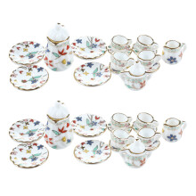 30 Piece Miniature Dollhouse Dinnerware Porcelain Tea Set Tableware Cup Plate Colorful Floral Print