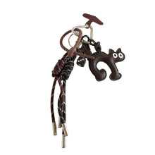 PU Leather Cat Charm Keychain Phone Chain Hanging Pendant-brown