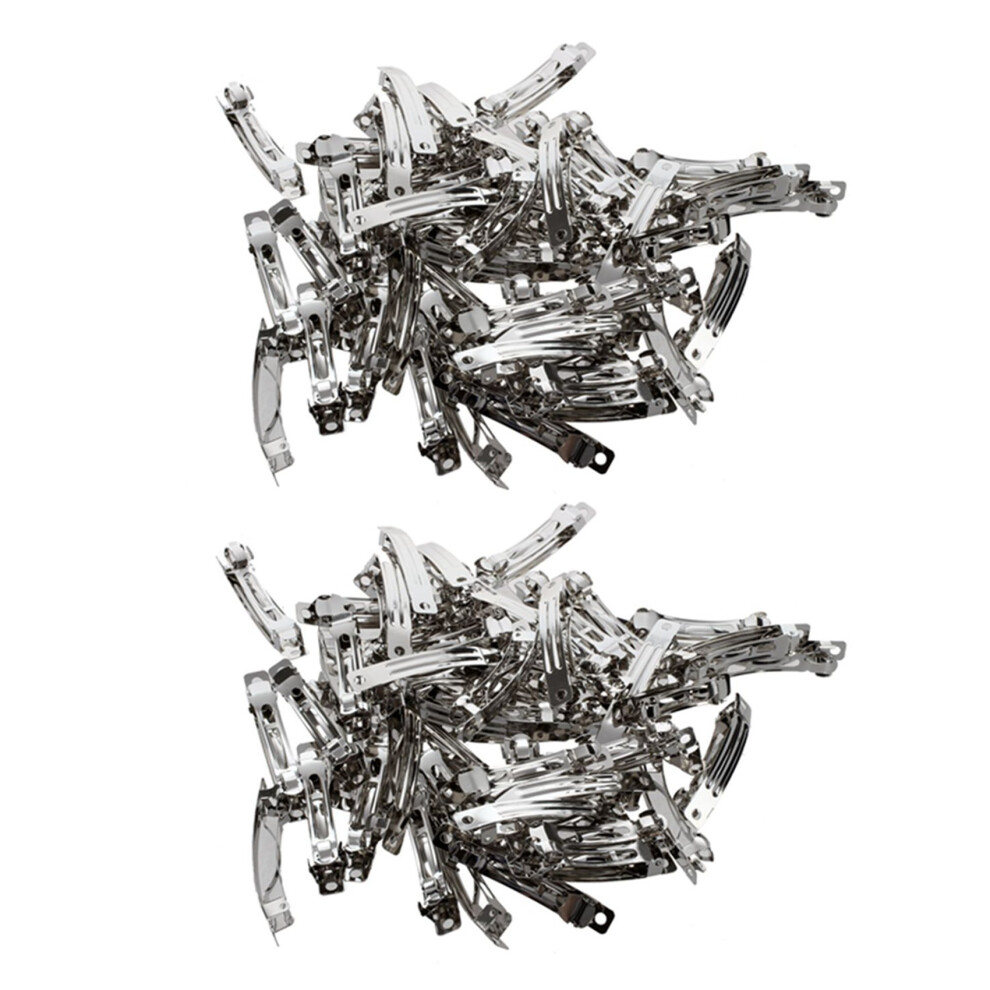 100 Pcs 50mm Metal French Barrettes Hair Clips Bows - Silver