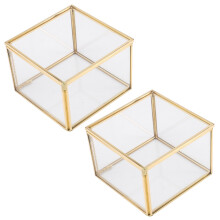2X Square Apertura Vetro Geometria Giardino Gioielli Scatola Specchio Gioielli Scatola di Immagazzinaggio Eterno Fiore Scatola di Decorazione