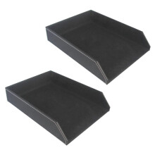 2X Bandeja de Cartas de Colección de Cuero PU, Organizador de Escritorio para Documentos, (Negro)