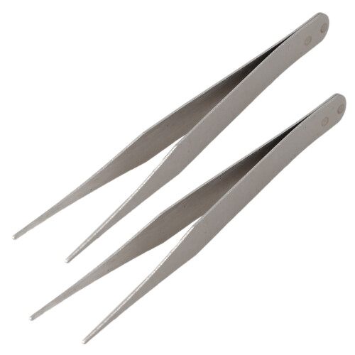 2X Pointe Fine Ton Argent Pincettes Droite Pointu