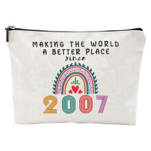 Nécessaire de aniversário para meninas, estojo de viagem para cosméticos com design moderno, estampa dupla face em lona de algodão impermeável,