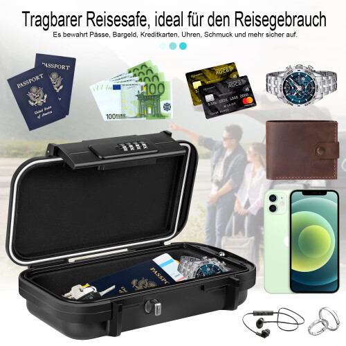 Shock-absorbing Design, Portable Safe Box with Removable Cable Handle for Travel, Beach, Home, 4-digit Combination Code Large Capacity Security 2