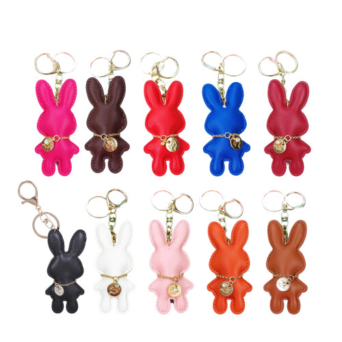 Fashionable Rabbit Shaped Keyring Artificial Leather-Black 2