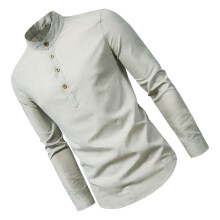 Men Grey Slim Fit Stand Collar Dress Shirt XXL Cotton Blend