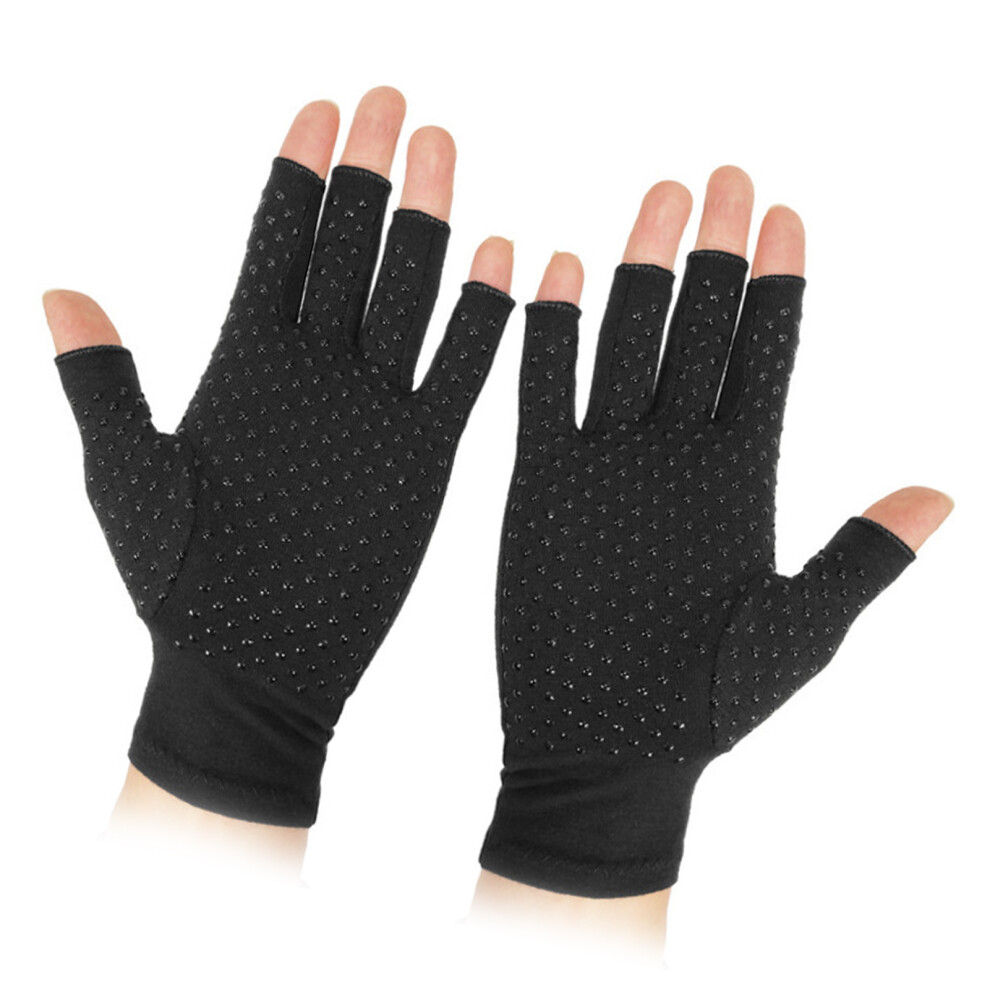 Black Half Finger Compression Arthritis Gloves For Men & Women, 17Cm Circumference