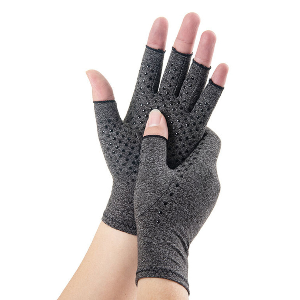 Gray/Black Half Finger Compression Arthritis Gloves Breathable Cotton Polyurethane
