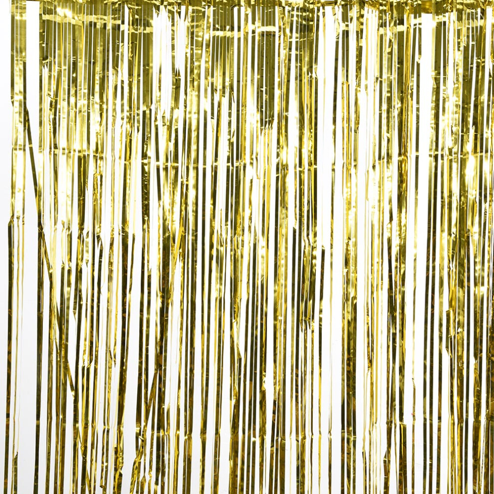 Metallic Tinsel Foil Fringe Curtains For Photo Booth, Environmental Background Streamers Party Decoration, Foil Curtain Set With Reflective Golden 9340959661596