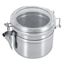 Contenitore ermetico in acciaio inox con chiusura a morsetto facile da usare, coperchio trasparente e coperchio trasparente per caffè, tè e