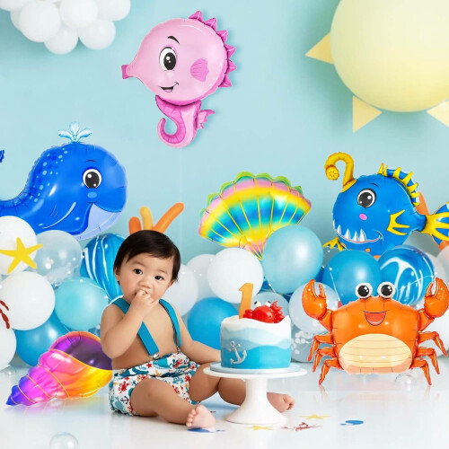 Διακόσμηση για baby shower, θέμα καρχαρία ωκεανού, ανθεκτικό φύλλο αλουμινίου mylar, 2