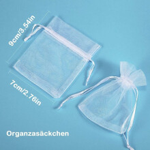Eleganta presentpåsar i organza, smyckespåsar i genomskinlig mesh för bröllopsfest, jul och mer (7x9 cm, vit, 100 st)