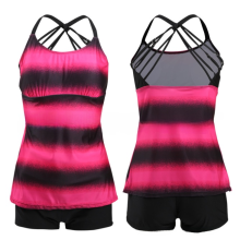 Biquíni feminino de duas peças, modelo tankini de cintura alta com controle de abdômen e top fluido, top estilo nadador com forro completo e