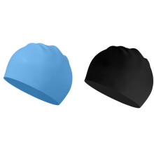 2 Pack Kids Swim Caps, Waterproof Silicone Swimming Hat Black and Blue, Soft Stretchy Comfortable for Boys and Girls, Durable Anti-Slip Design for Swi