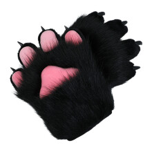 Paw Mitts for Animal Lovers, Cosplay Set Furry Claw Gloves with Werewolf Costume Design, Warm Winter Faux Fur Fingerless Mittens for Halloween Christm