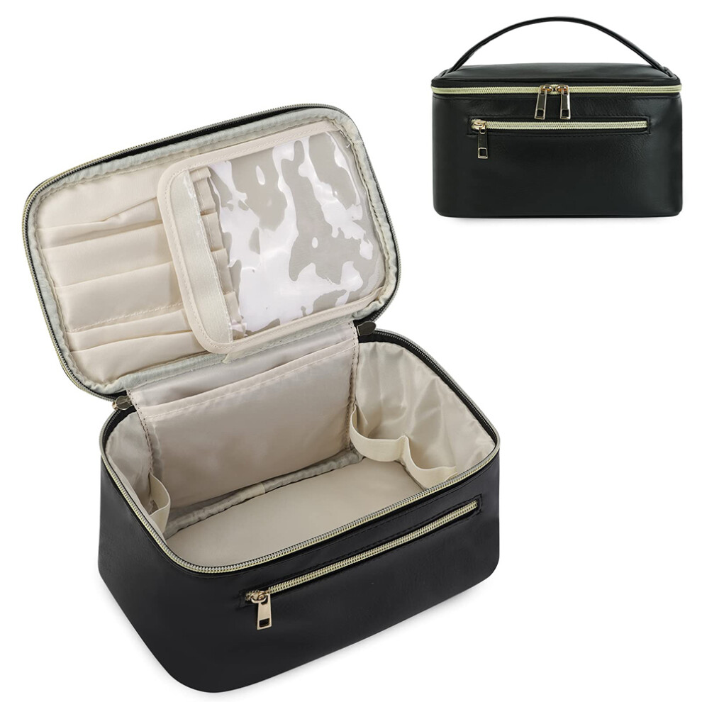 Makeup Bag, Large Capacity Travel Cosmetic Organizer With Adjustable Padded Dividers, Waterproof Portable Skincare Bag For Women's Everyday And