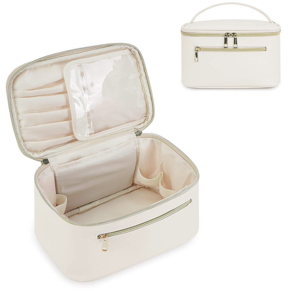 Stylish Vegan Leather Makeup Bag, Premium Material Travel Organizer with Makeup Brush Compartment