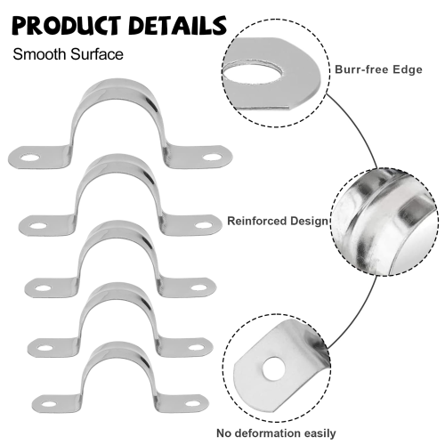 Pipe Fixing Solution, Corrosion Resistant U Bracket Clamp for Secure Support, Stainless Steel Rigid Pipe Strap with Two Hole Strap Design, Heavy Duty 1