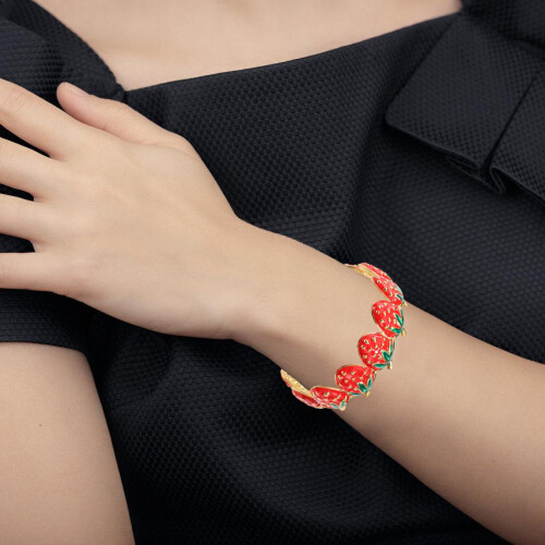 Bracelet à la mode en émail fraise, ajustement flexible,-couleur 2