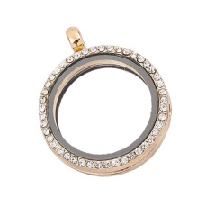 Magnetic Photo Pendant Necklace Rhinestones Accent-Gold