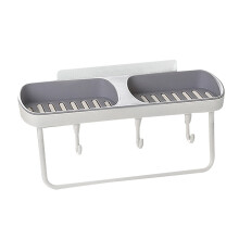 3Stk Wandmontierte Seifenbox Grau Mit Haken, Abtropfendes Design