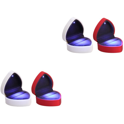 4Stk LED Ringbox Herzform Verlobungskoffer Schmuck 2