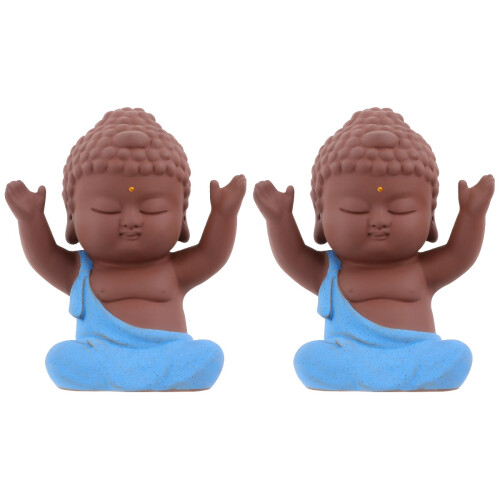2Stk Keramik Buddha Mönch Auto Tempel Schmuck 1