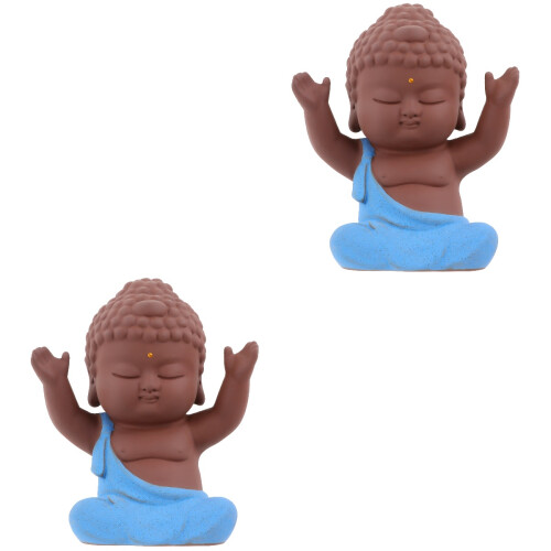 2Stk Keramik Buddha Mönch Auto Tempel Schmuck 2