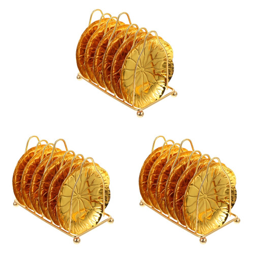 3Sets Goldene Servierplatten Mit Robustem Ablagerack 1