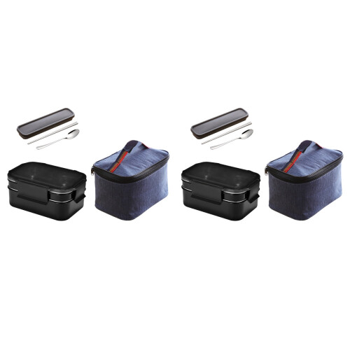 2Stk Heatable Lunch Box Mit Fächern, Besteck Und Tragbarer 1