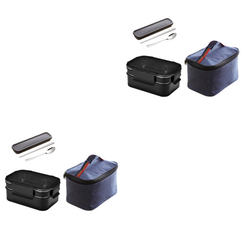 2Stk Heatable Lunch Box Mit Fächern, Besteck Und Tragbarer 2