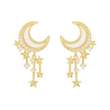 3Paare Goldene Damen Ohrstecker S925 Silber Stern- Monddesign