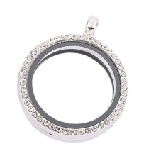 Magnetische sluiting foto medaillon hanger kristallen-Zilver