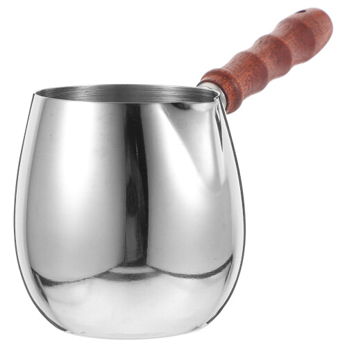 2Ud Jarra Metal Plata Para Leche Con Mango De Madera Duradero 2