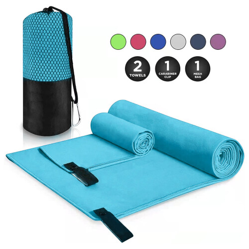 Microfiber Travel Towels Assorted Sizes Quick Dry Sweat Absorption Light Blue 1