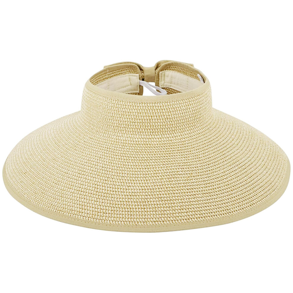 Uv Protection Sun Hats For Women, Breathable And Comfortable Wide Brim Straw Visor With Packable Foldable Design, Adjustable Size And Ponytail 9358999469799